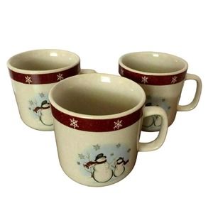 Set 3 Royal Seasons Winter Scene Snowman Snowflake Heavy Stoneware Coffee Mug
